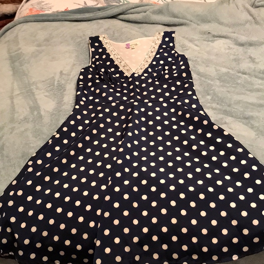 Blue polka dotted Monteau Los Angeles dress